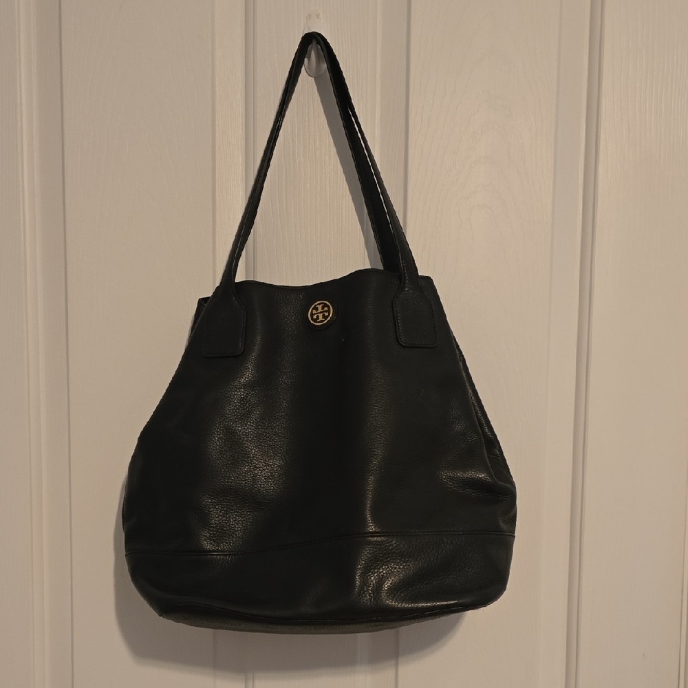 Black Leather Tory Burch Tote Bag
